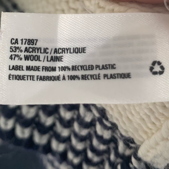 Gap Patterned Knit Sweater Wool Blend Waterfall Collar Cream Navy Stripe Relax S - Picture 9 of 10